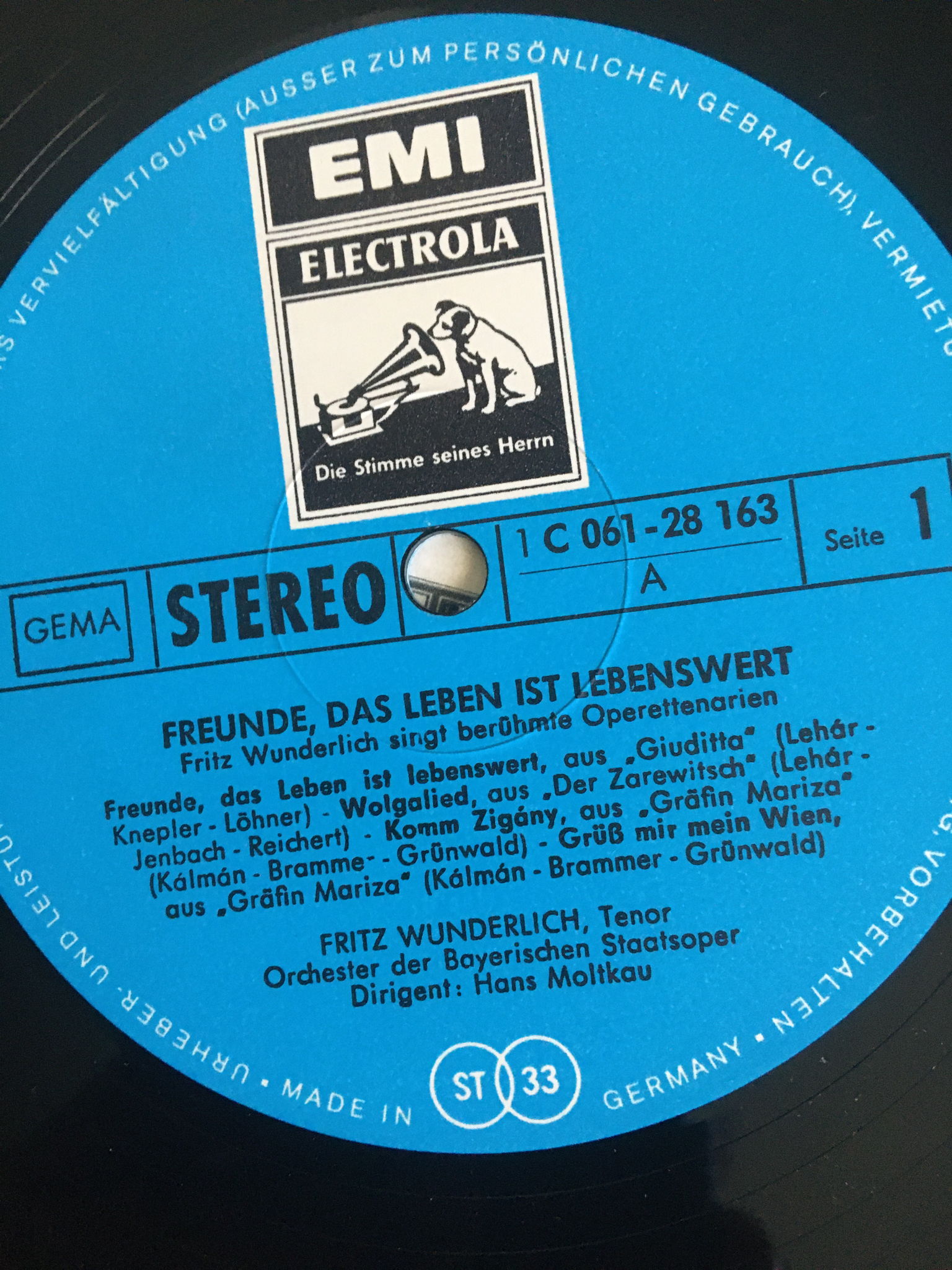 Fritz Wunderlich Lp record Odeon  In Beruhmten Operette... 3