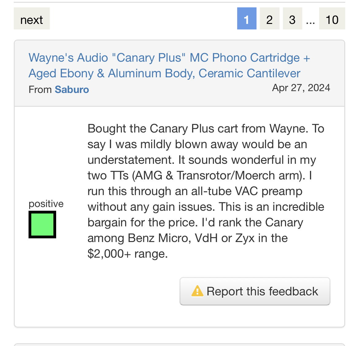 Wayne's Audio "Canary Plus" MC Phono Cartridge + Aged E... 14