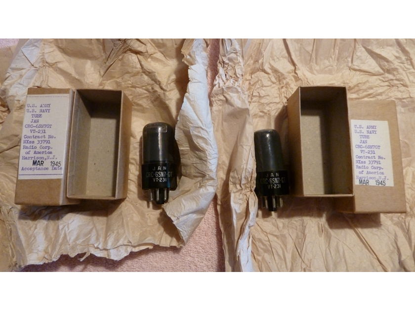 6sn7 VT-231 RCA Pair. Smoked Glass. WWII Military Boxes and Packing. Test NOS. Includes shipping and PayPal