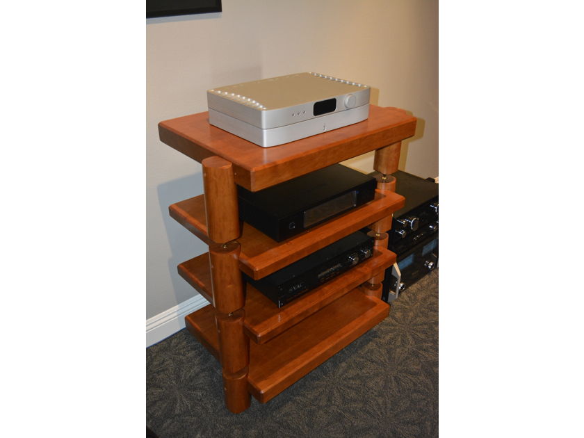 TimberNation 4 Shelf Cherry High-End Audio Stereo Stack Rack with 3 Round Posts