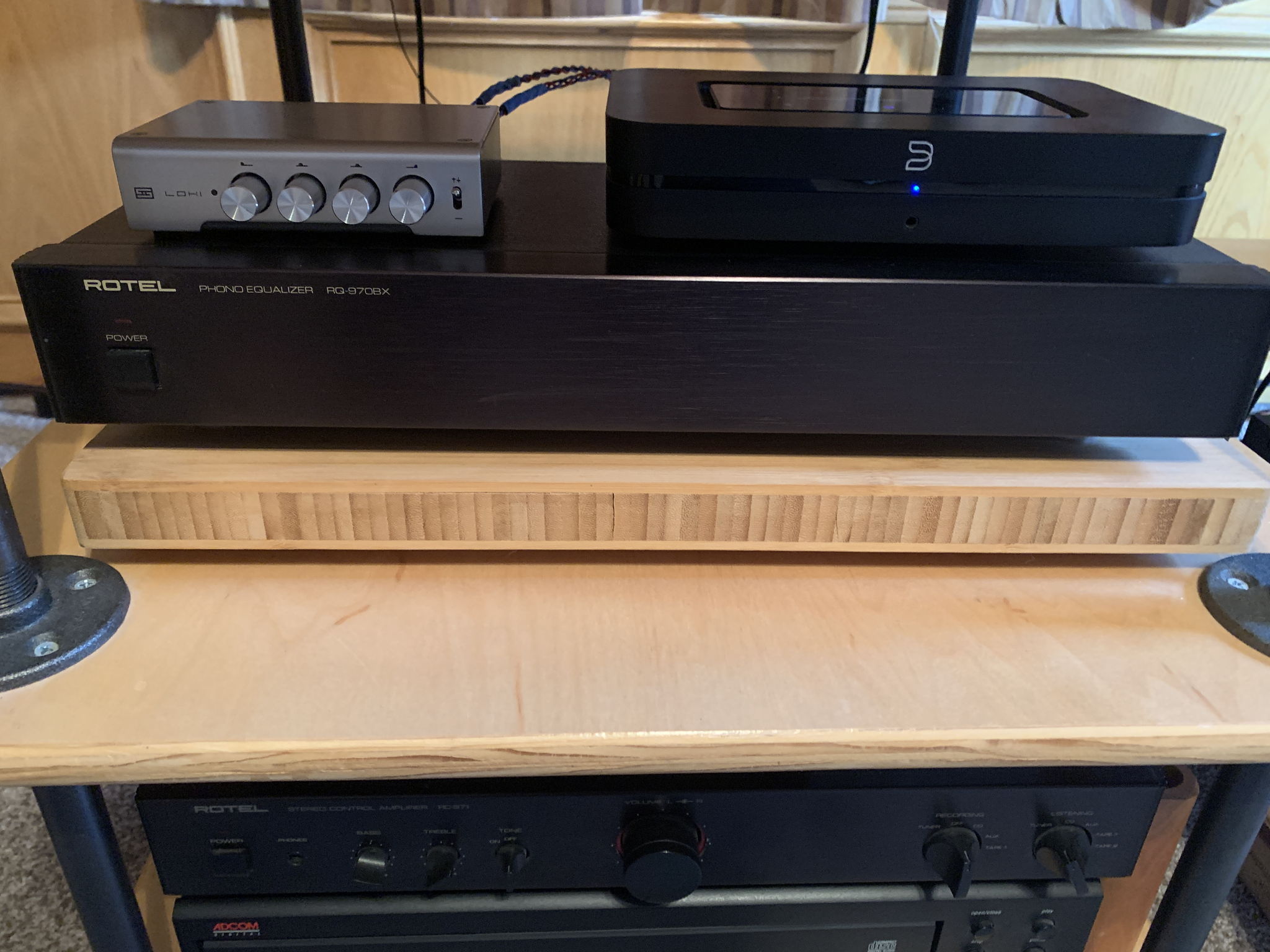 Rotel phone pre-amp, Schiit Loki and Bluesound streamer