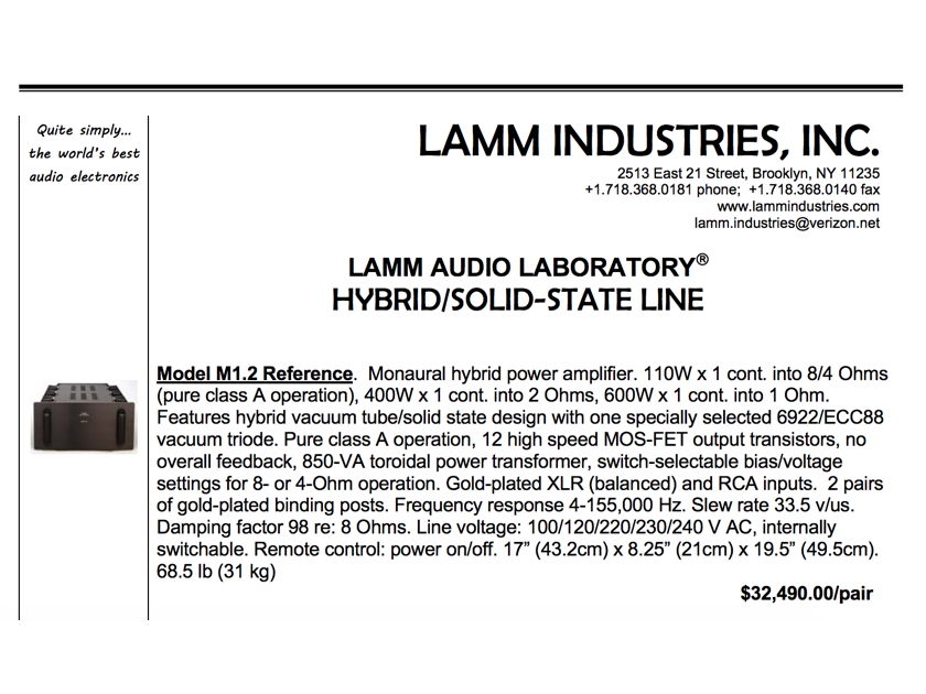 Lamm Industries M-1.2 Reference Amplifier