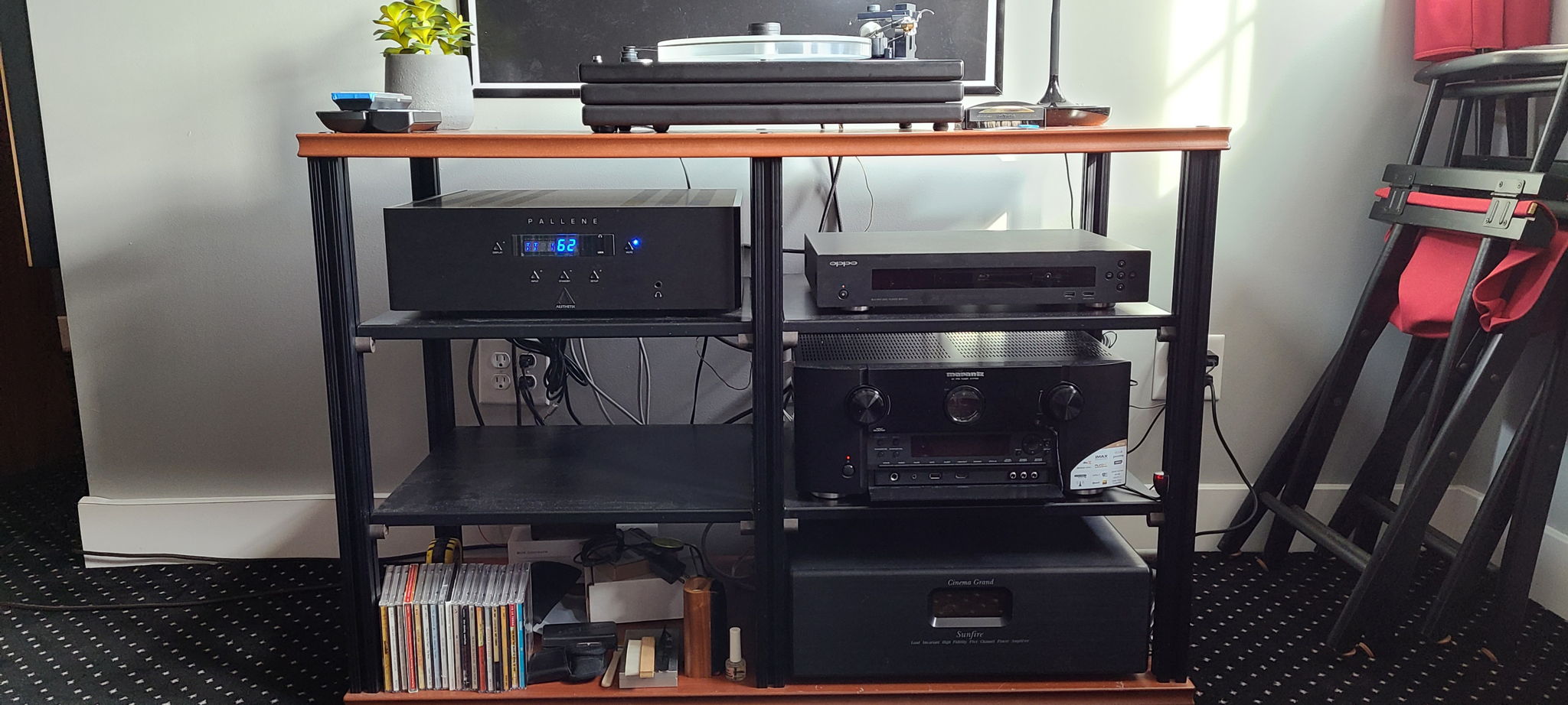 Note Oppo Blu Ray player, Marantz AV Processor and old Carver Sunfire 5.1 amp for home theater.