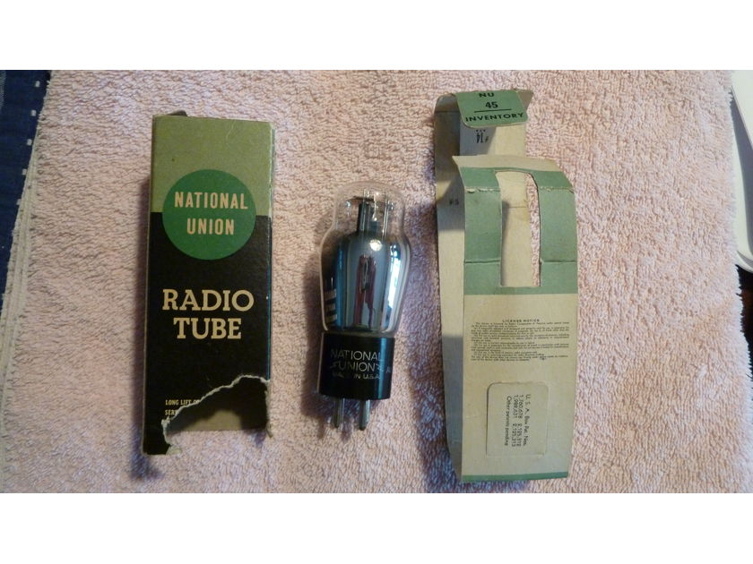 REDUCED - National Union NU 45 tubes, NOS, perfect match in vintage boxes, test very strong.  Free shipping.