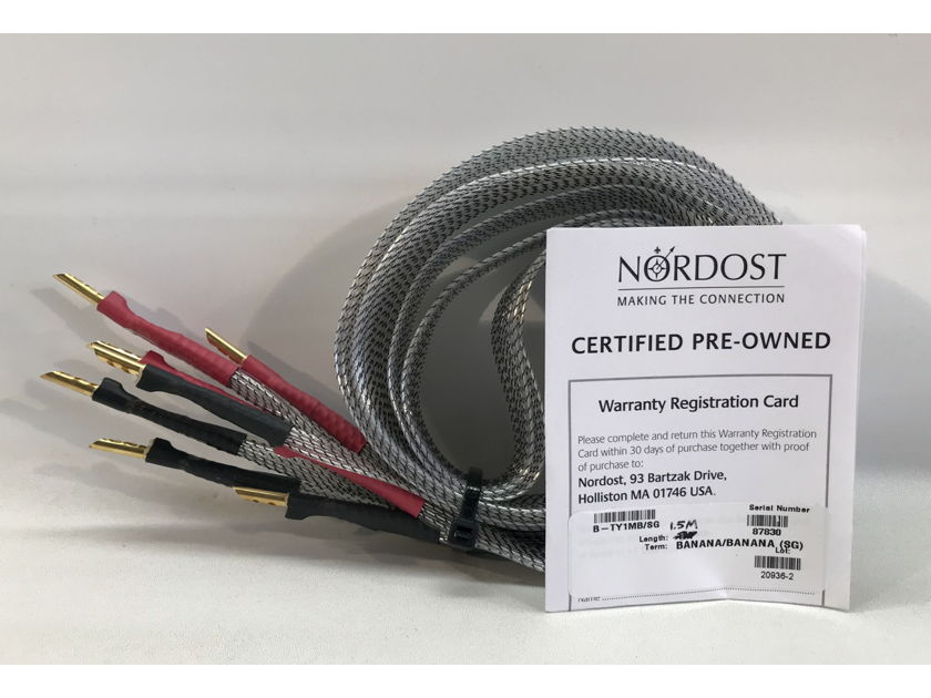 Nordost TYR 1, SPEAKER CABLES, 1.5M, BANANAS, MINT, 1-YEAR FACTORY WARRANTY