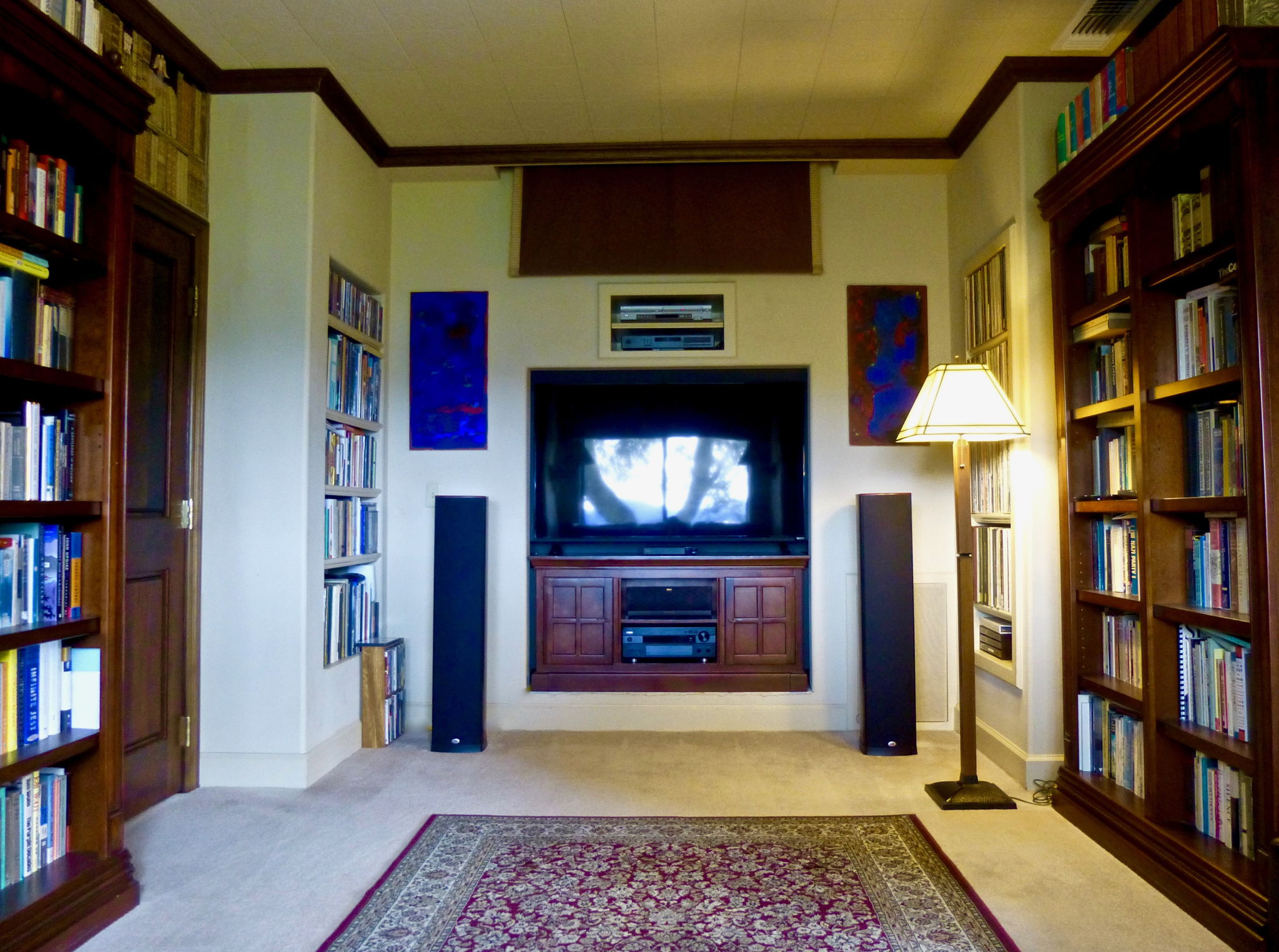 LPs are in the walls to the left and right of the PSB speakers, and also in the cabinet. Klipsch center speaker. Polk Audio sub.