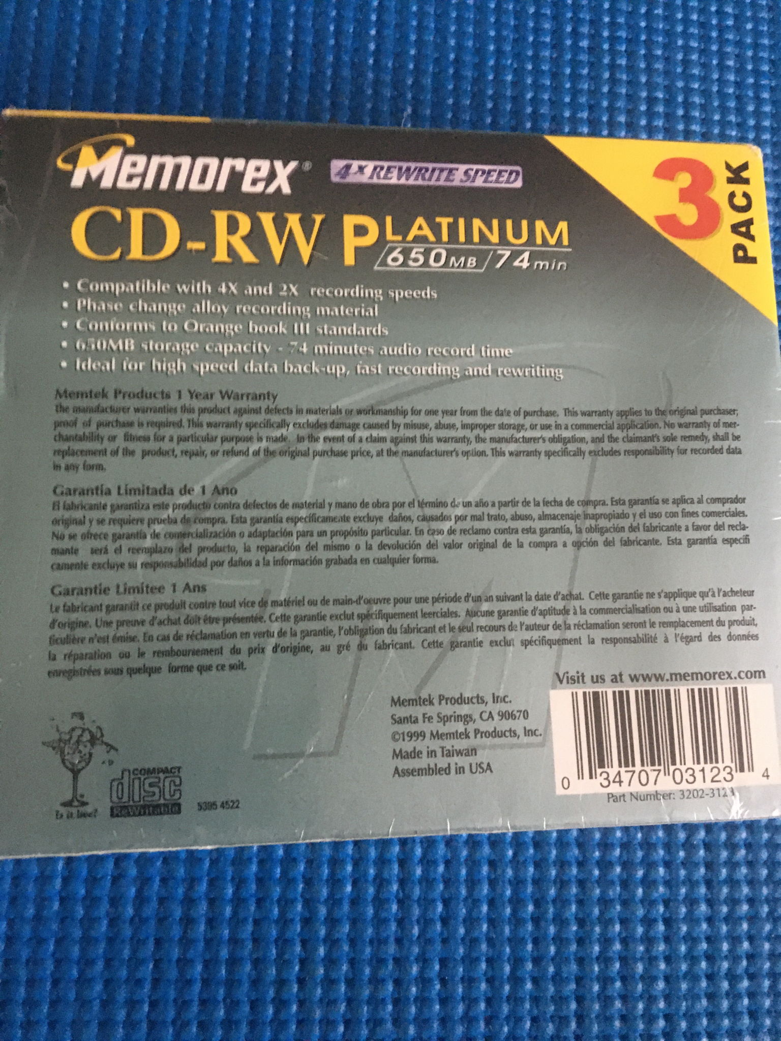 Memorex cD-RW plantinum 3 pack  Sealed recordable compa... 2