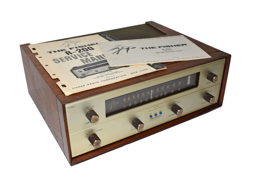 Fisher R 200 Vacuum Tube Stereo TUNER Radio w/ Wood Case Owner's Manual & Schematic R200