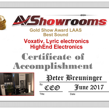 Gold Show Award for Best Sound at the Los Angeles Audio Show 2017 