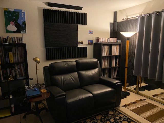 7 feet from each speaker